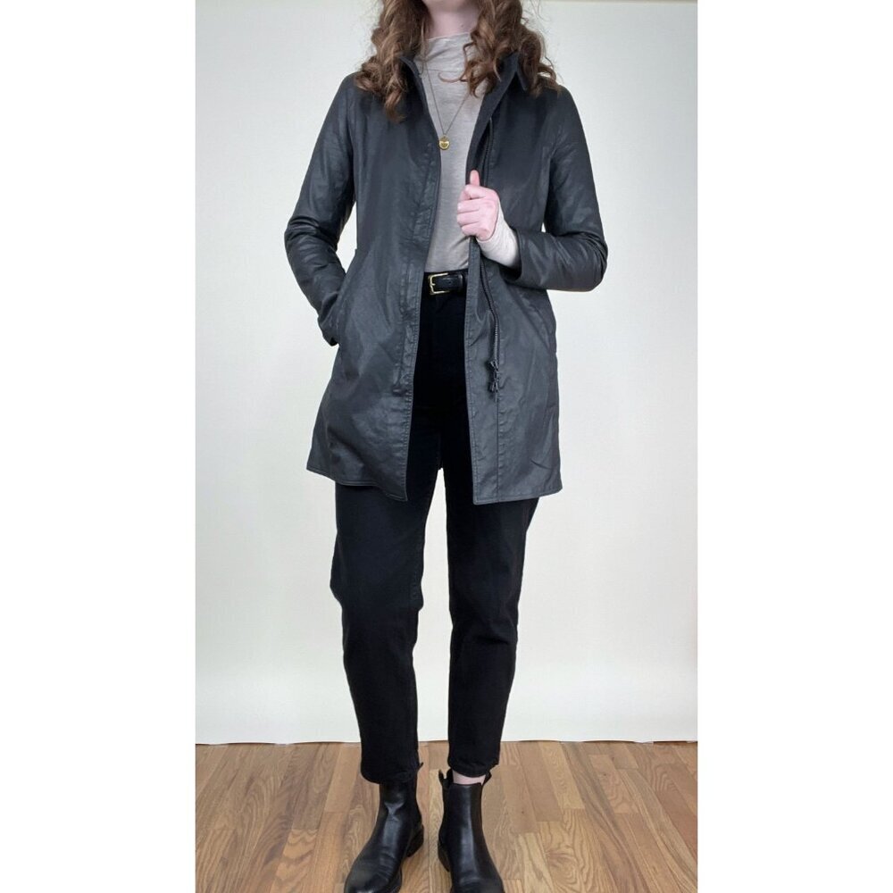 M0851 Waxed Cotton Faux Leather Peacoat Preppy Field Barn Utility Jacket Coat - Picture 9 of 9